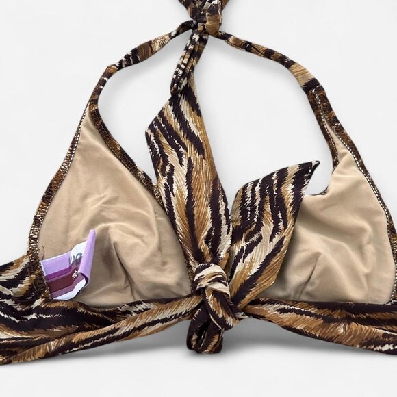 Y2K vintage 2000s cheetah animal print brown halter tie back bikini top small - Picture 3 of 6